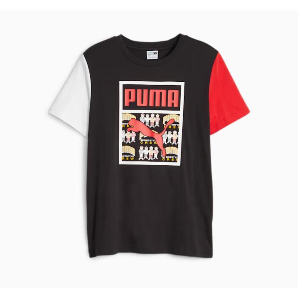 PUMA Classics Youth Graphic Tee Size XS (7-8) Black Ref White NWT